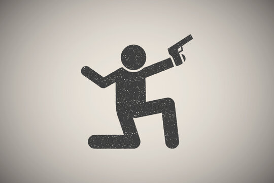 Happy man gun icon vector illustration in stamp style