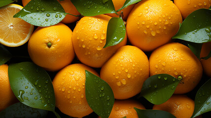 Background of juicy orange with waterdrops top view photo