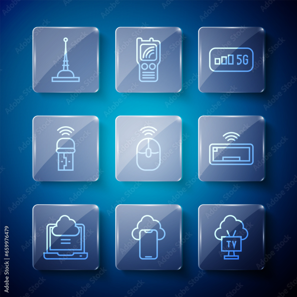 Aufkleber set line network cloud connection, cloud technology data, smart tv, 5g wireless internet, wireless c