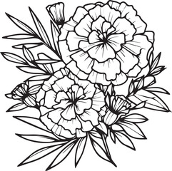 Marigold flower bouquet drawings, marigold flower bouquets, marigold flower arrangements, Mexican marigold drawings, french marigold bouquets,  french marigold drawing
