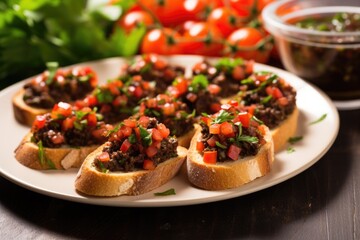 bruschetta with tapenade garnished with fresh parsley