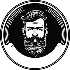Vintage Barbershop logo template, retro style, with bearded man, vector