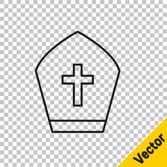 Fototapeta premium Black line Pope hat icon isolated on transparent background. Christian hat sign. Vector