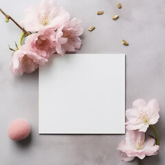 Naklejka na ściany i meble Blank pink flower card flatlay mockup 