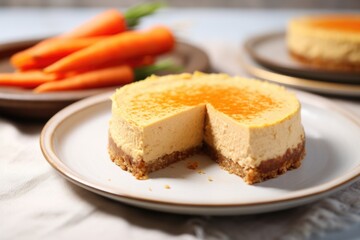 gluten-free carrot cheesecake on a beige plate