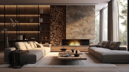 an inviting and cozy atmosphere in a minimalist living room by showcasing comfortable seating, soft textures, and carefully chosen decor elements. the balance between simplicity and warmth. - obrazy, fototapety, plakaty