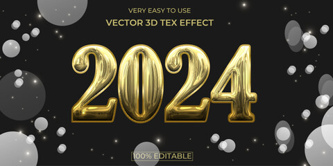 Happy New Year 3D Editable Vector Text Effect, 2024 3D Vector Text Effect.