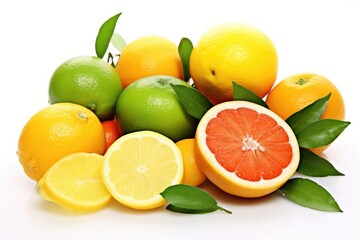 an array of citrus fruits on a white background