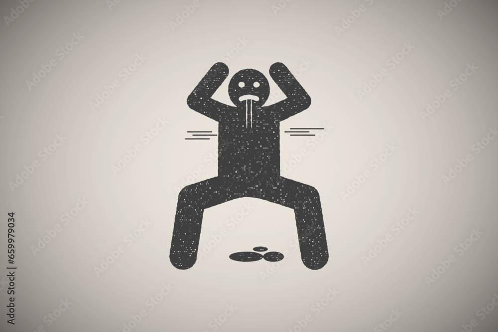 Sticker man, person, scary, terrifying icon vector illustration in stamp style