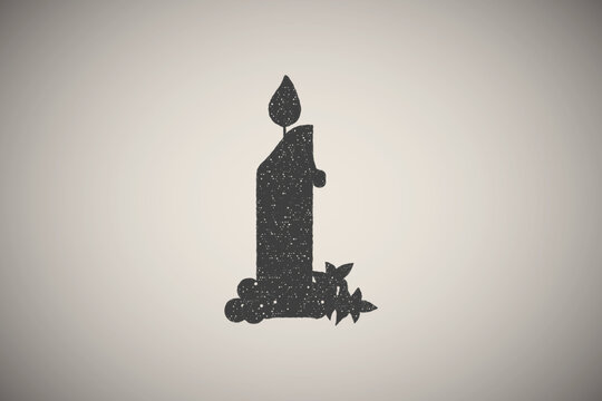 Candle, Christmas icon vector illustration in stamp style