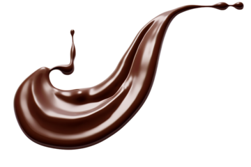 Melted sweet dark brown chocolate drip isolated on transparent background