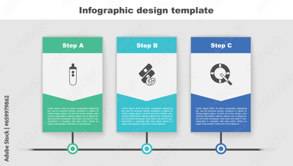 Wall mural set electronic cigarette, medical nicotine patches and ashtray with. business infographic template. 