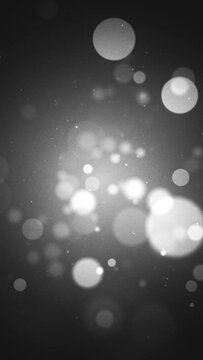Vertical video - abstract grayscale bokeh sphere particles background with added grain. Looping, full HD motion animation.	
