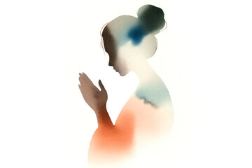 Watercolor illustration of a woman praying - obrazy, fototapety, plakaty