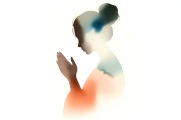 Fotobehang Watercolor illustration of a woman praying © Faith Stock
