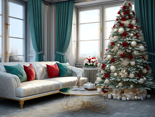 living room with christmas tree