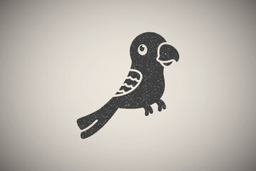 Parrot, bird icon vector illustration in stamp style