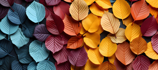 A vibrant row of autumn leaves on a dark backdrop. A row of colorful autumn leaves on a black background