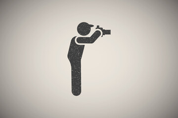 Photographer, shooting, taking, outdoor pictogram icon vector illustration in stamp style