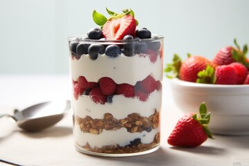 greek yogurt parfait layered with quinoa and berries
