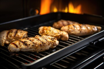 chicken grilling on a stovetop grill pan