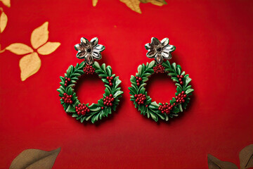 Christmas inspired earrings in the shape of Christmas wreath 