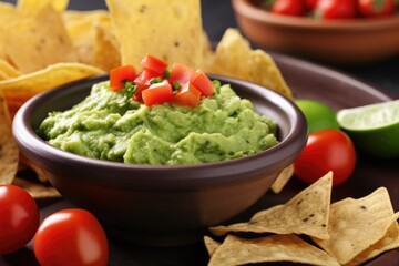 close-up shot of guacamole on a nacho