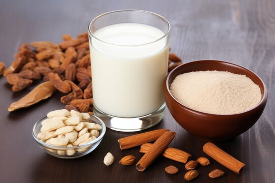ingredients of horchata: rice, almonds, and cinnamon