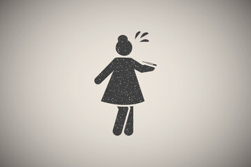 Sick, fever, ill, woman icon vector illustration in stamp style