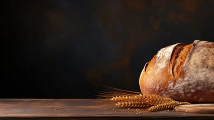 Fotobehang loaf of bread on wooden table © Supalux