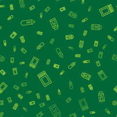 Fototapeta premium Set line Electronic cigarette, Matchbox and matches and Vape mod device on seamless pattern. Vector