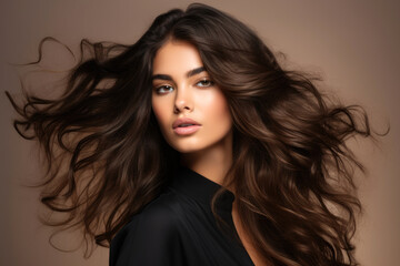 Naklejka premium elite model with long hair posing for a hair care brand