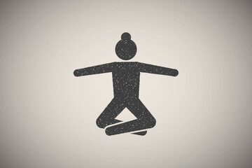Women, yoga, position icon vector illustration in stamp style