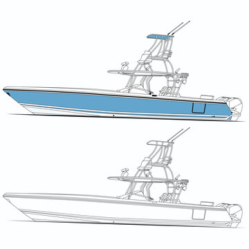 recommend clip art: Side view fishing boat vector line art illustration t-shirt and printable on various materials.