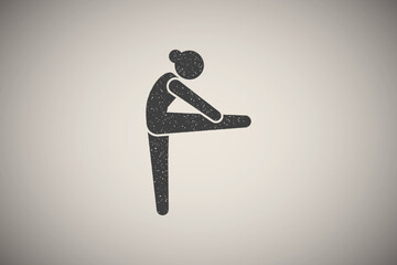 Women, yoga, position icon vector illustration in stamp style