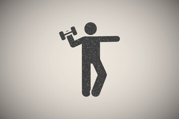 Dumbbell sport gym training with arrow pictogram icon vector illustration in stamp style
