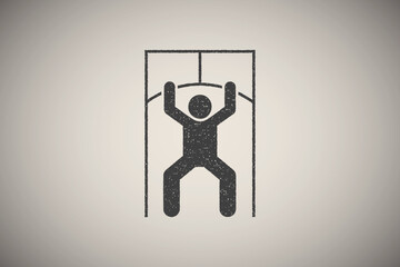 Man lat pulldown gym with arrow pictogram icon vector illustration in stamp style