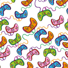 Console joysticks in vector.pattern with a subcultural object.8 bit games. pattern for fabric, background, print. Series of teenage patterns and icons
