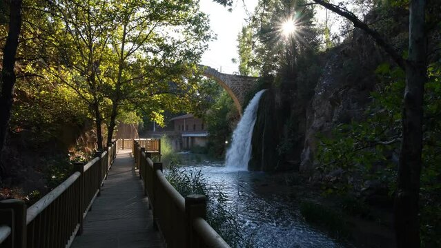 Clandras bridge and waterfall.  It is a Phrygian period structure. The most important touristic and historical places of Usak province. Touristic and historical buildings of Turkey. 
