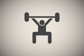Man dumbbell weight gym with arrow pictogram icon vector illustration in stamp style