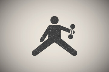 Muscle exercise sports man gym with arrow pictogram icon vector illustration in stamp style