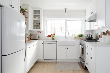 Fototapeta na wymiar white refrigerator in a bright kitchen