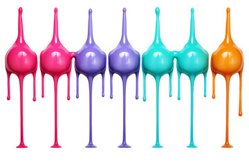 Dripping colorful sweet candy drops close-up isolated on transparent background