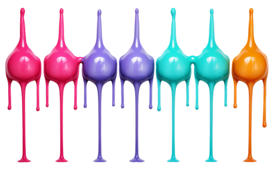 Dripping colorful sweet candy drops close-up isolated on transparent background