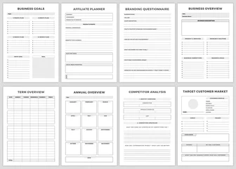 Fotobehang Minimalist planner pages templates. Business Goals,Affiliate Planner,Branding Questionnaire,Business Overview,Term Overview,Annual Overview,Competitor Analysis,Target Customer Printable Planner Page . © Rajib