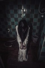 Portrait of asian woman make up ghost,Scary horror scene for background,Halloween festival...