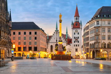 Marienplatz square at dusk in Munich, Germany
