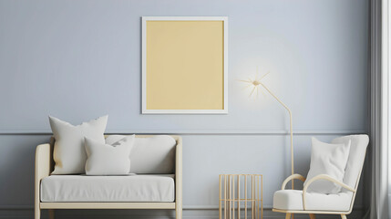 Frame with space for text or image mockup on wall in a room wall