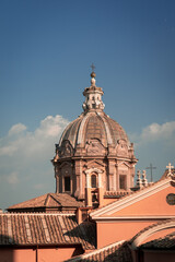 Fototapeta na wymiar Photograph of a cathedral in the city of Rome. Basilica in European capital. Glass dome in the Basilica in Rome. European tour. Travel agency.