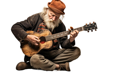 A Man Serenading with Beautiful Melodies on his Guitar Isolated on Transparent Background PNG.